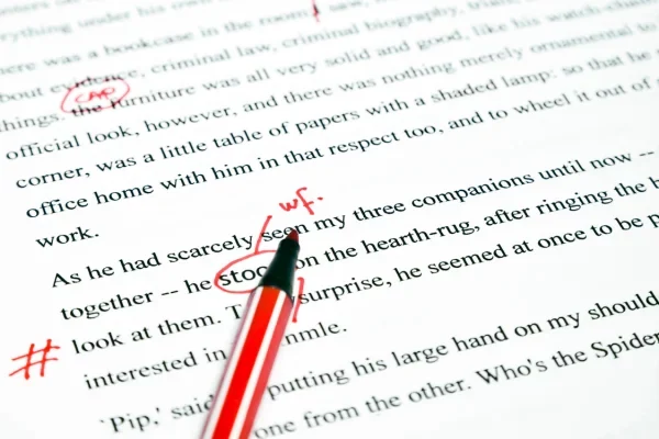 Red marker on the proofreading paper