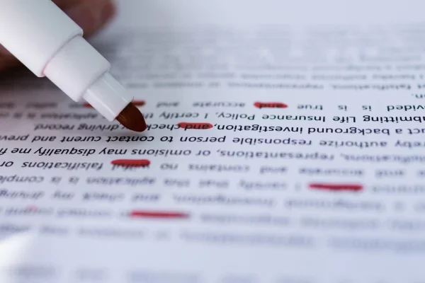 Red marker on the proofreading paper